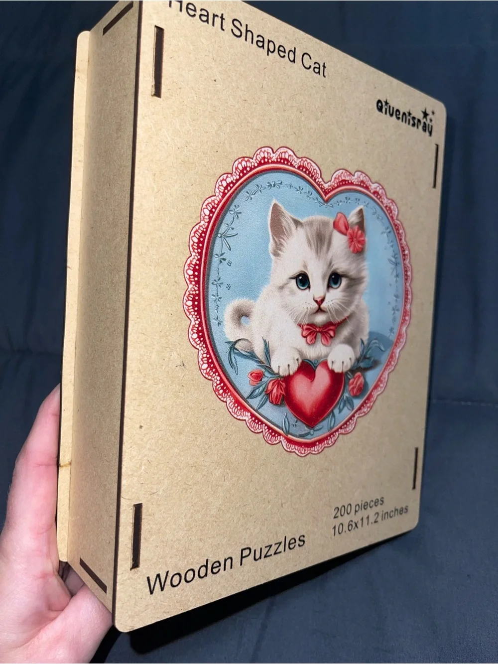 Pink Heart-Shaped Cat Wooden Puzzle - 200 Pieces + Wooden Box